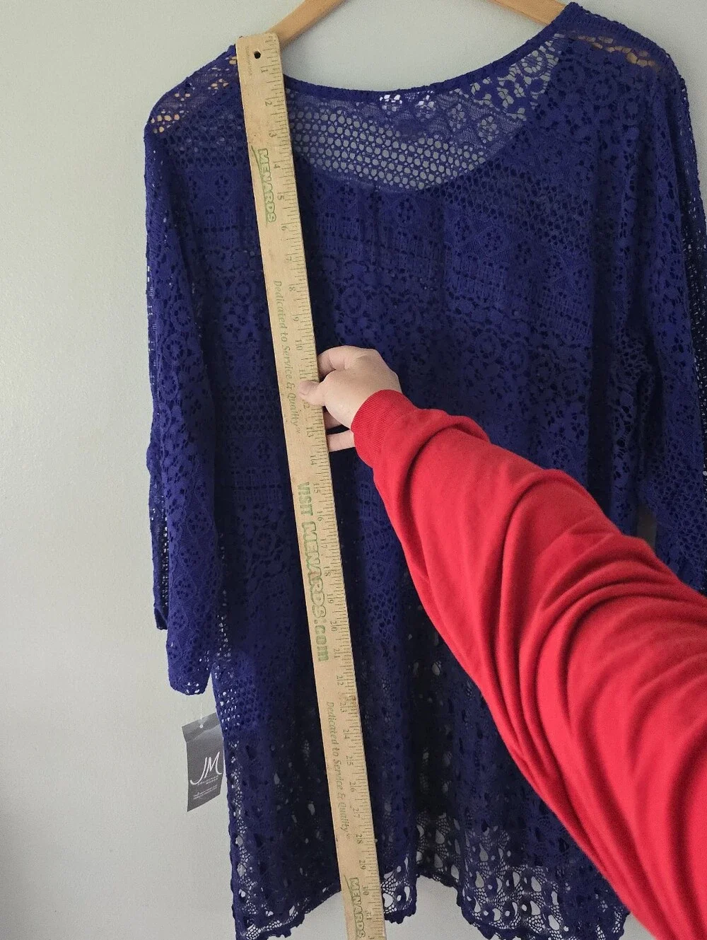 JM Collection Royal Purple Crochet Tunic Sweater